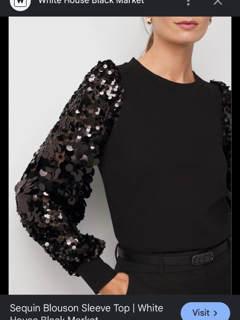 new WHITE HOUSE BLACK MARKET sequin blouson sleeve sweater top m - Picture 2 of 3